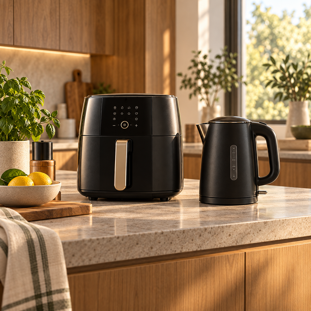Modern kitchen appliances and essentials