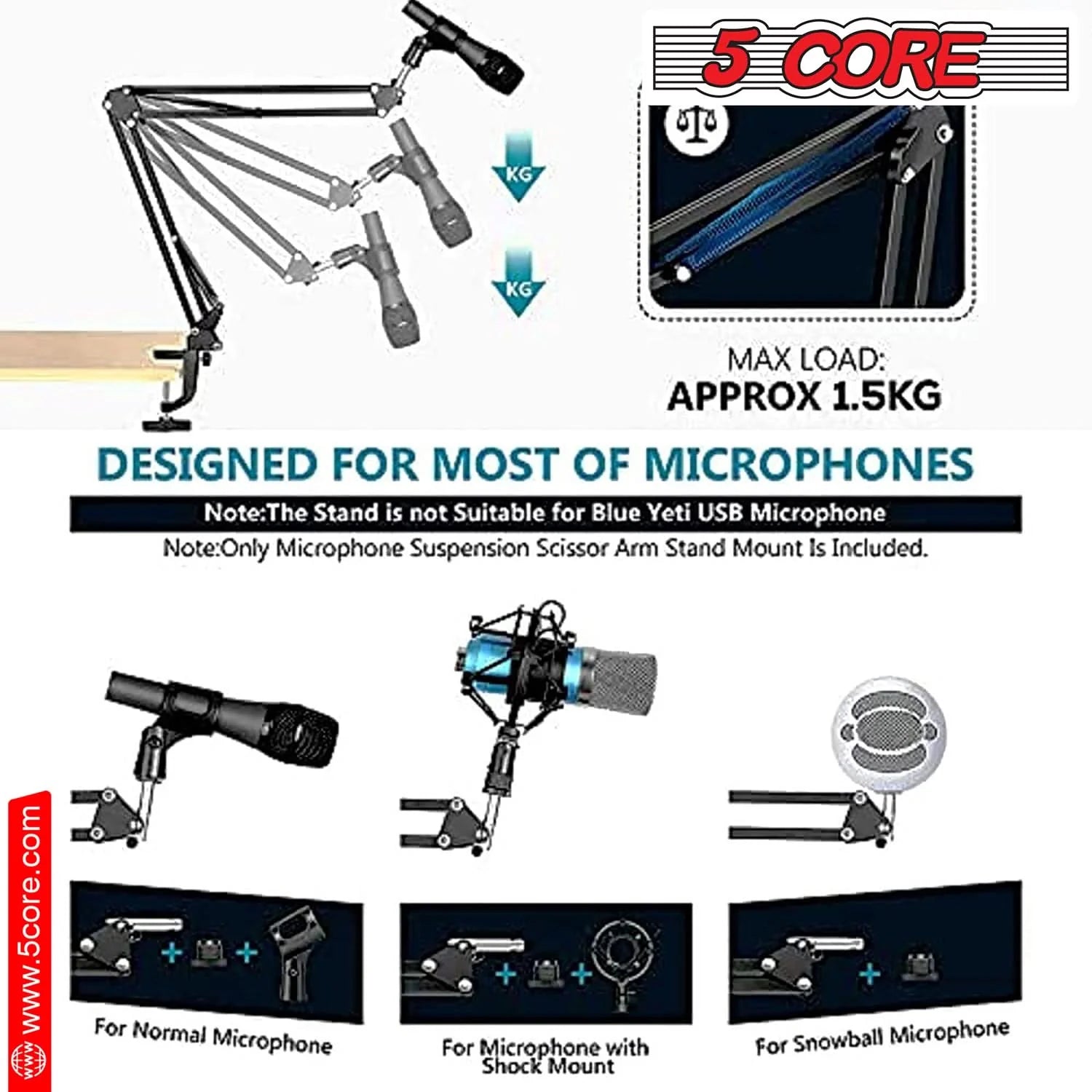 Adjustable Microphone Boom Arm with Desk Clamp &amp; Shock Mount