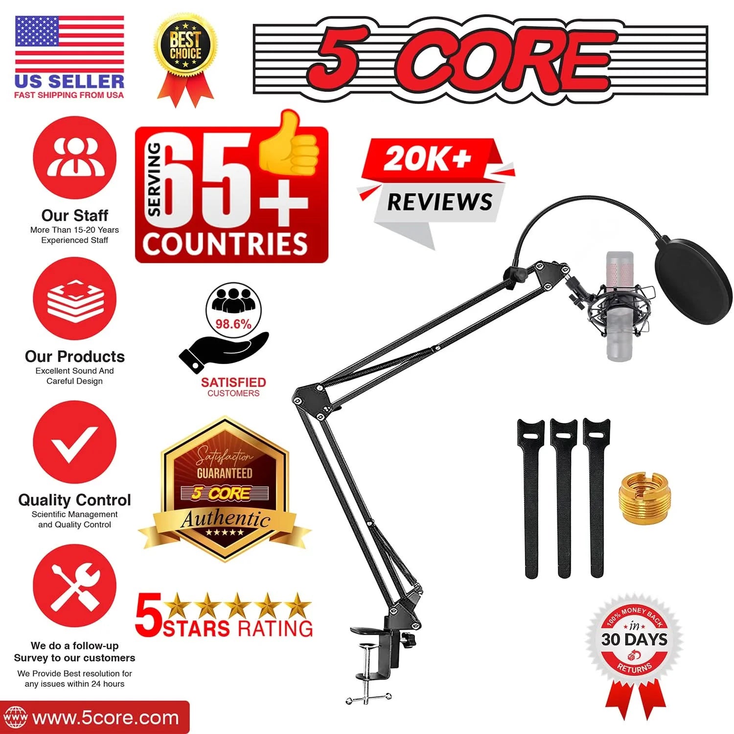 Adjustable Microphone Boom Arm with Desk Clamp &amp; Shock Mount