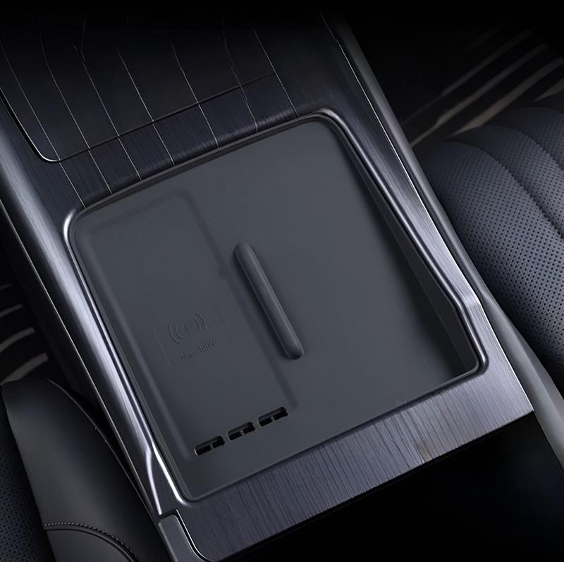 Car Center Console Wireless Charging Pad &amp; Cup Holder Mat